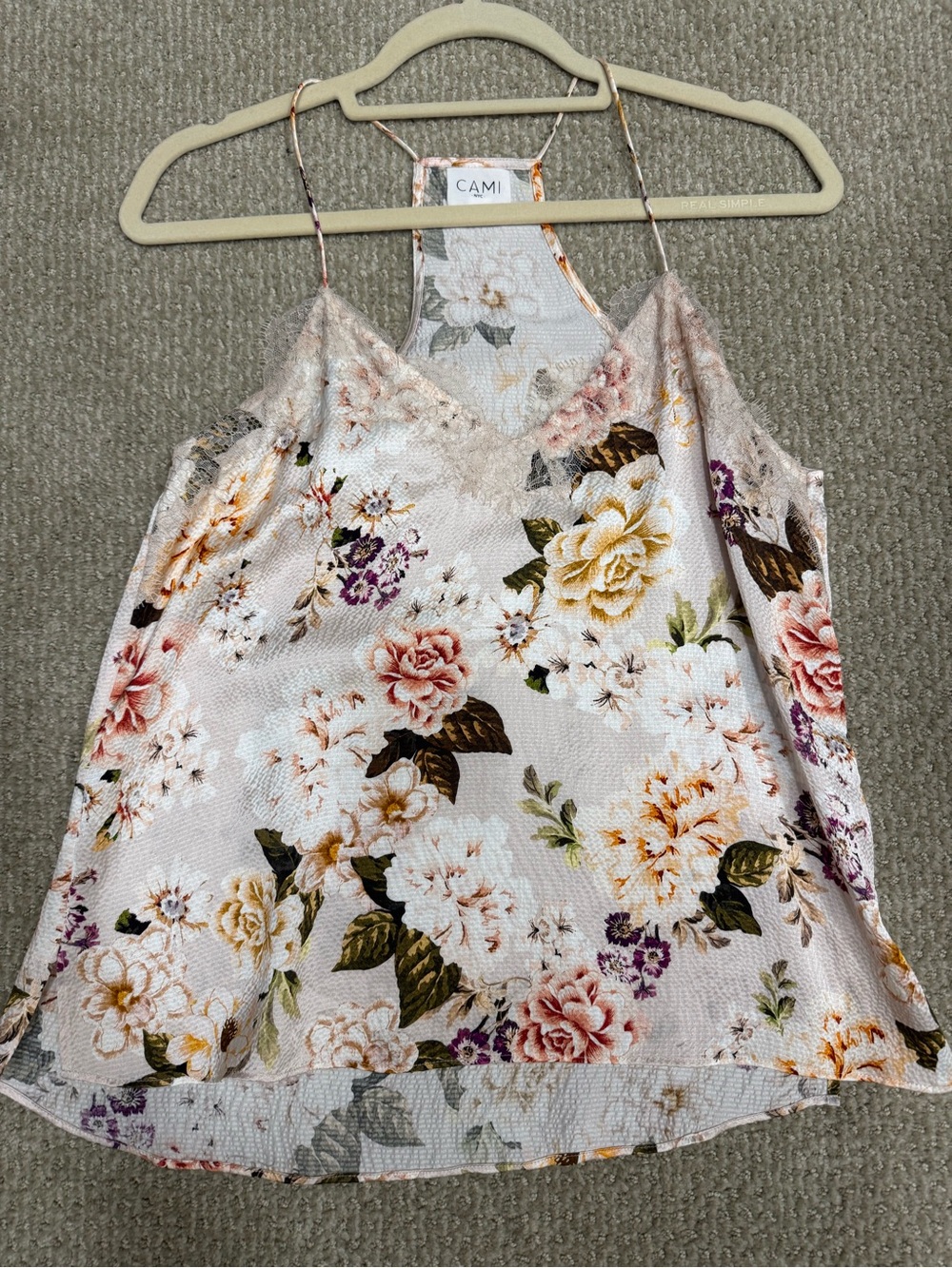 Cami Floral Lace-Trim Camisole in Cream by CamiNYC